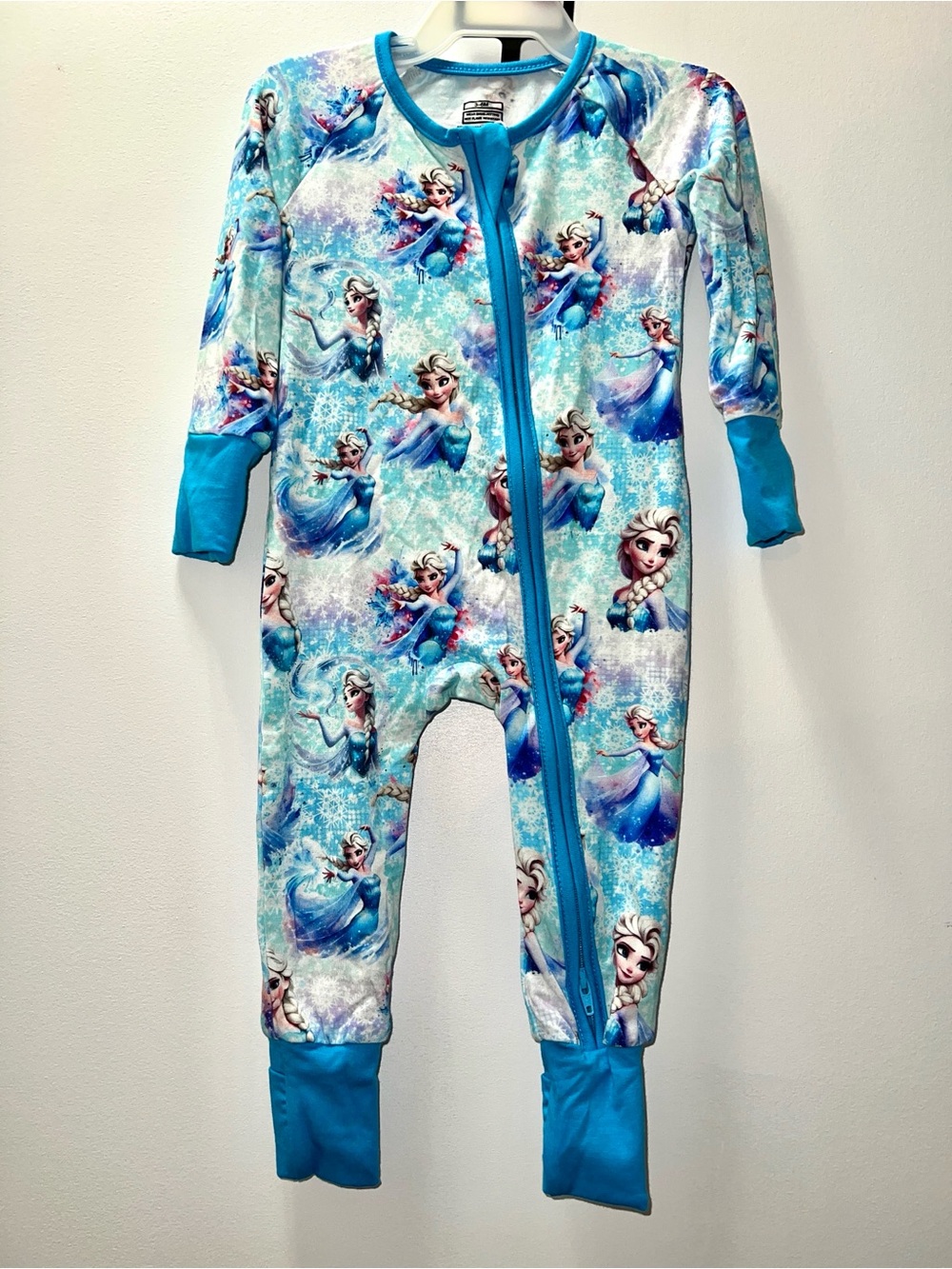 Girls' Blue Frozen Elsa One-Piece Pajamas with Zipper